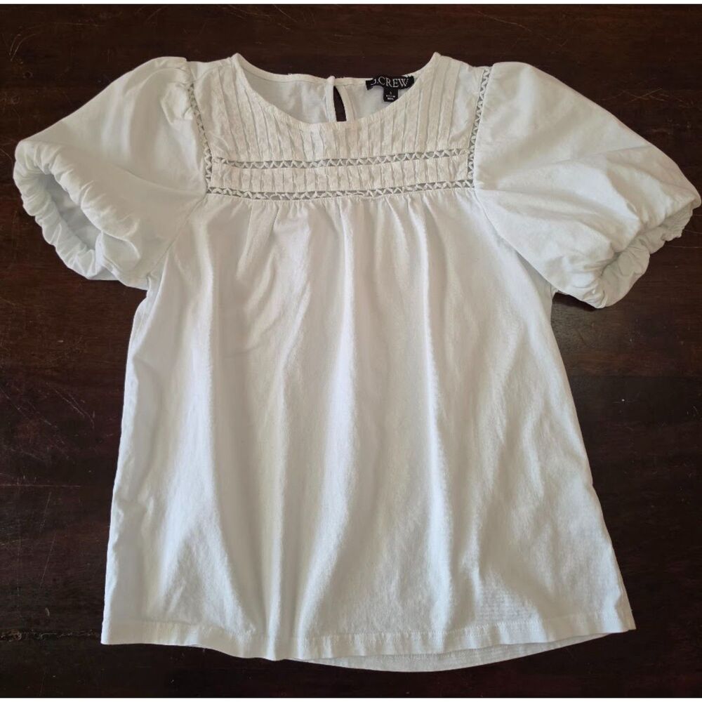 J.Crew Cotton Knit Puff Sleeve Shirt Small white